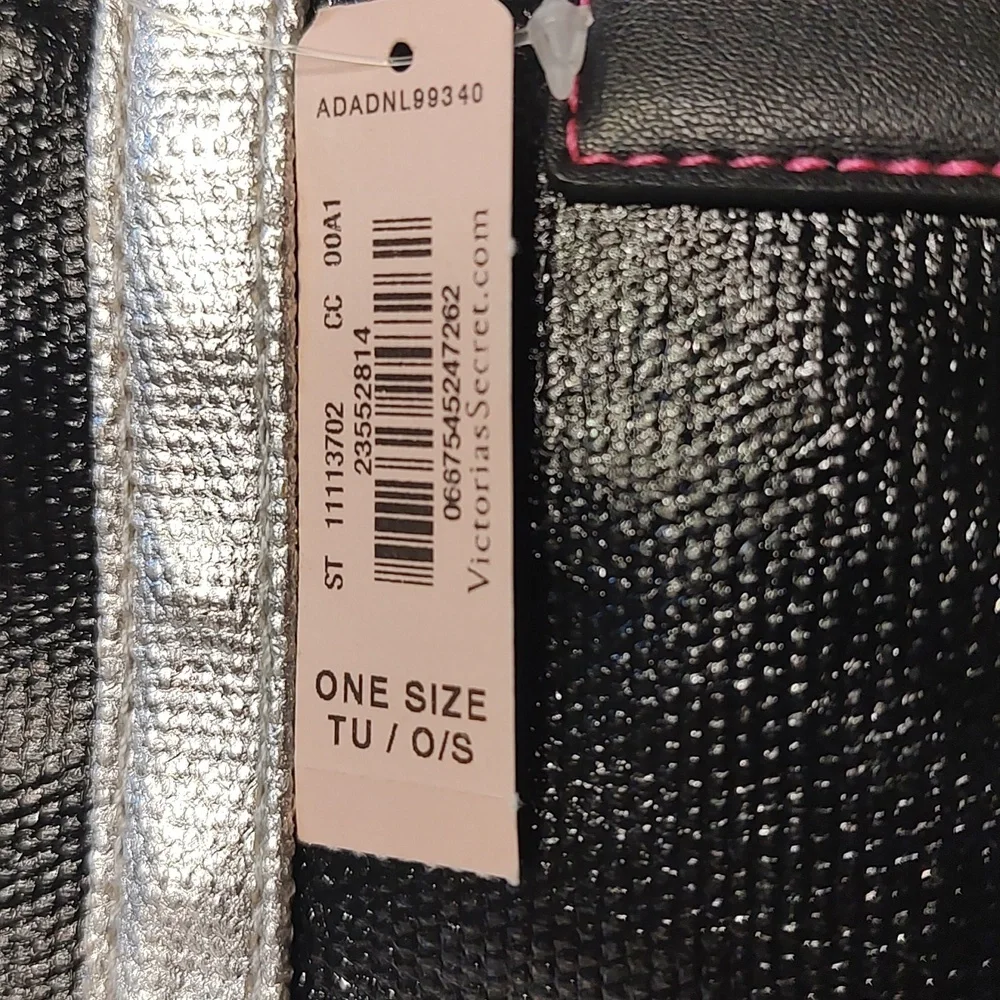 ❤️Victoria Secret Mini Tote Purse Bag Crossbody Silver Black Zippered NWT - Picture 2 of 12
